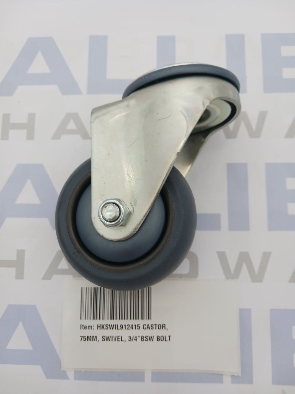 CASTOR, 75MM, SWIVEL, 3/4"BSW BOLT