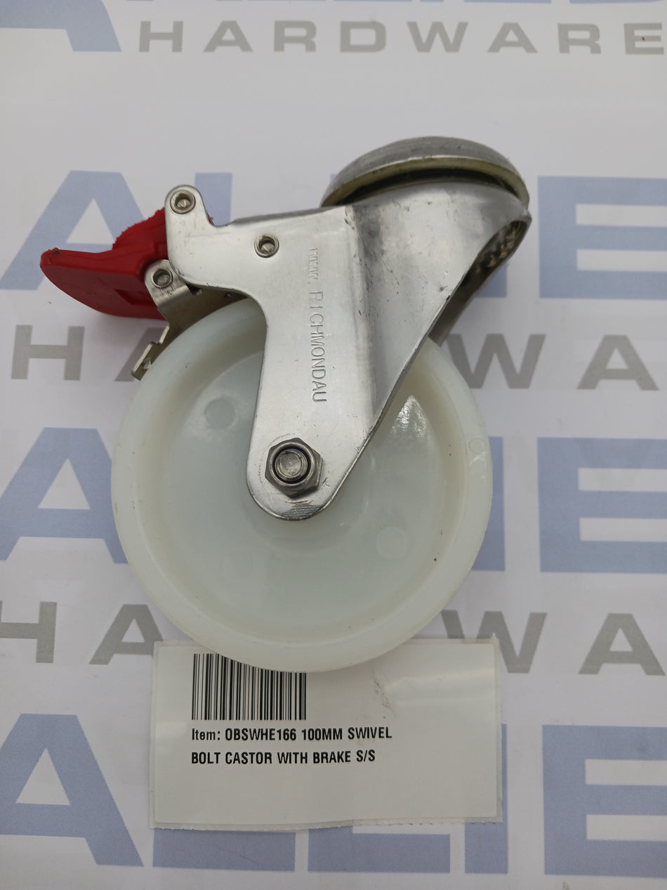 100MM SWIVEL BOLT CASTOR WITH BRAKE S/S