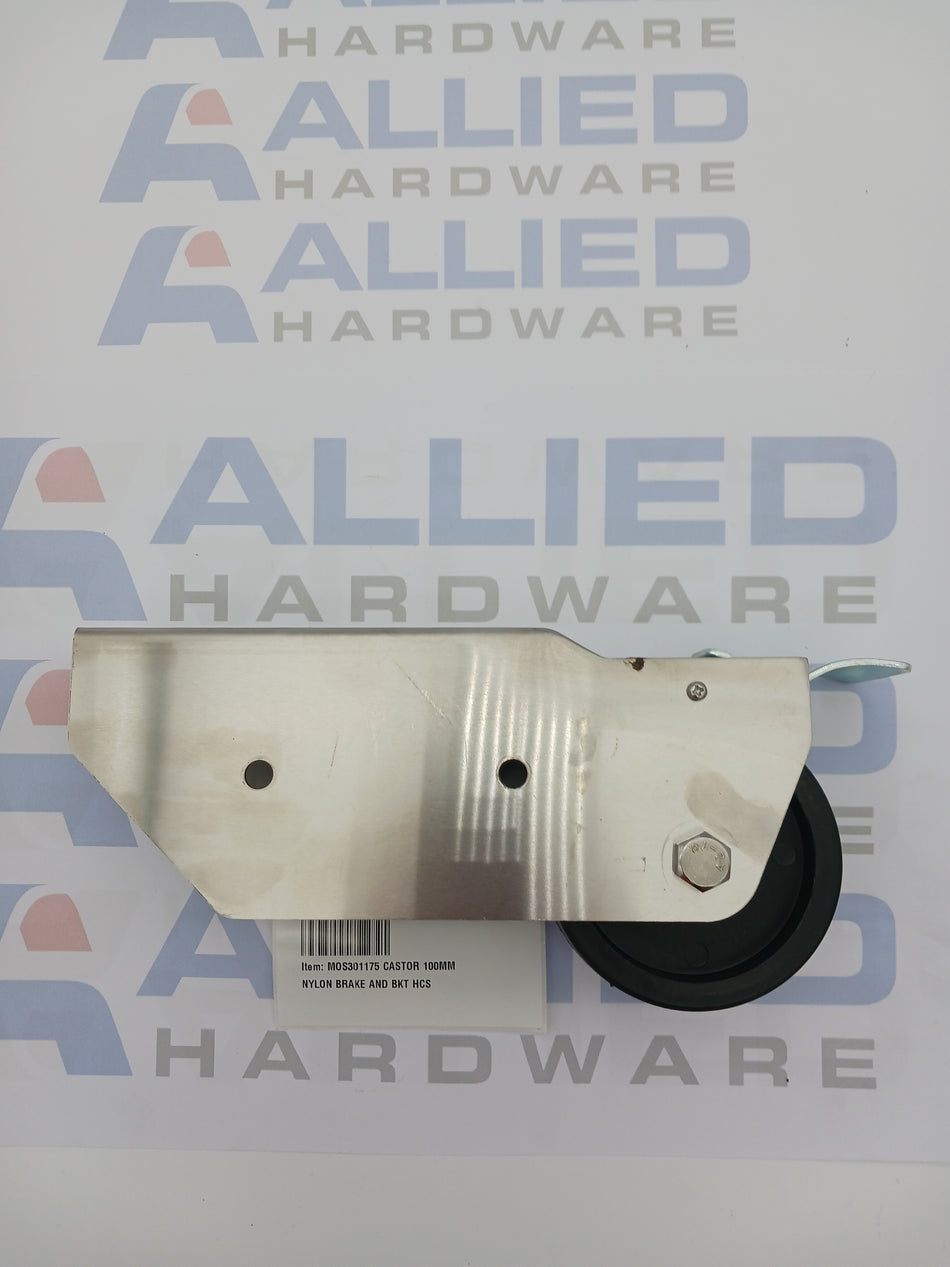 CASTOR 100MM NYLON BRAKE AND BKT HCS