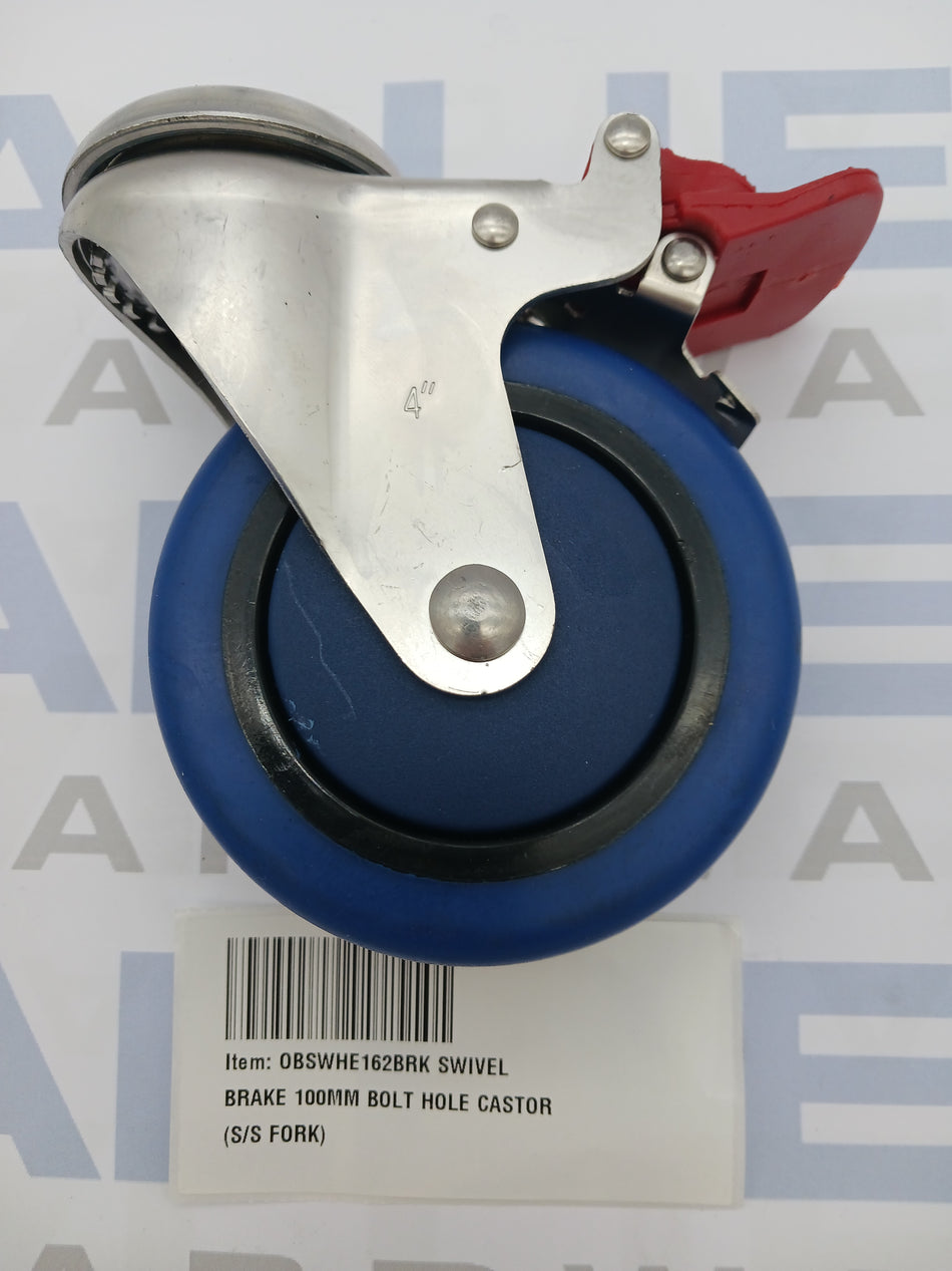 SWIVEL BRAKE 100MM BOLT HOLE CASTOR (S/S FORK)